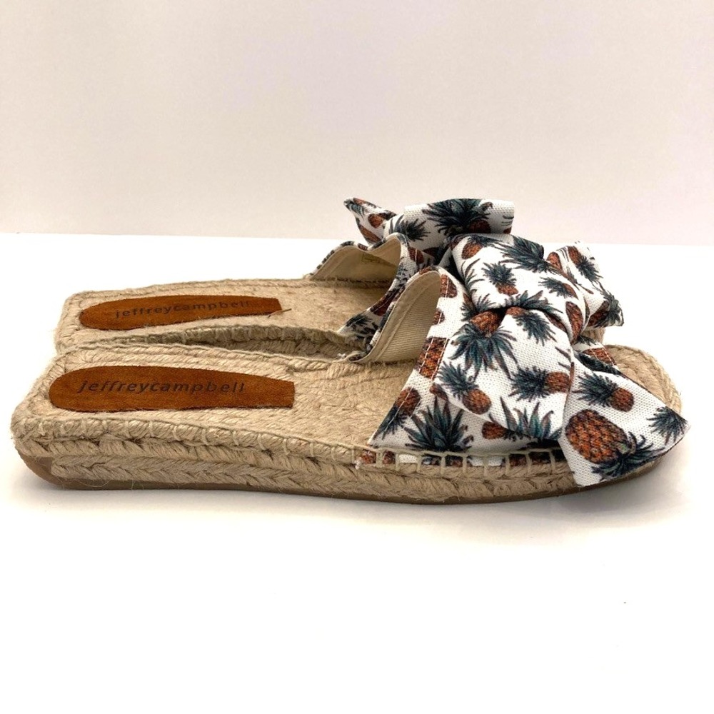 Jeffrey Campbell Estela Pineapple Espadrille Slides Womens 8 NWOT Bow Fabric - Picture 3 of 10